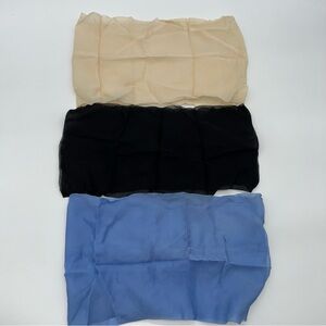 Vintage Set of 3 Sheer Infinity Cowl Scarves in Cream, Black, and Blue 100% Silk